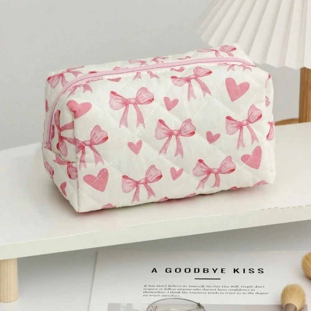 Pink Bow and Heart Cosmetic Bag